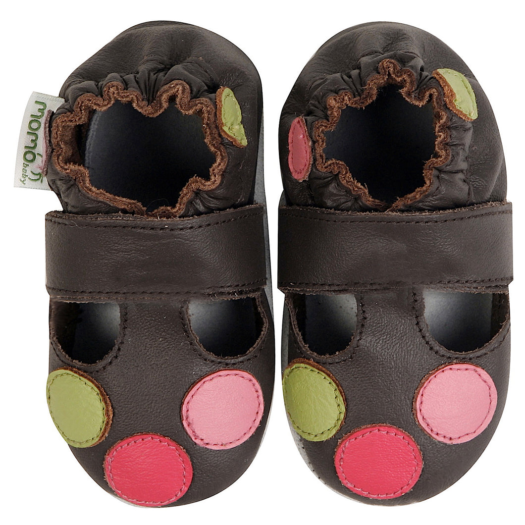 Momo Baby Girls Soft Sole Leather Crib Sandal Shoes - Polka Dots