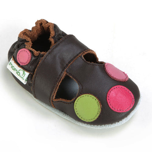 Momo Baby Girls Soft Sole Leather Crib Sandal Shoes - Polka Dots