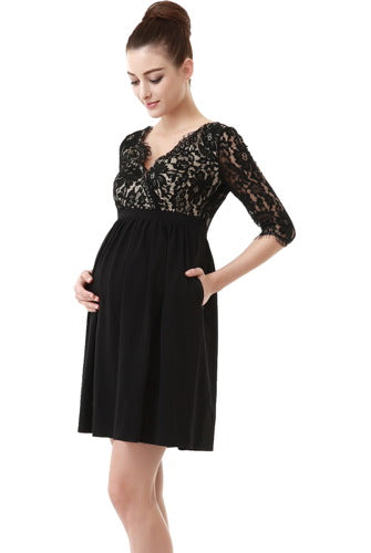 Women's Maternity Lace V-Neck Empire Waist Dress | Momo Maternity MOMOBABY Women's Maternity Lace V-Neck Empire Waist Dress | Momo Maternity MOMOBABY