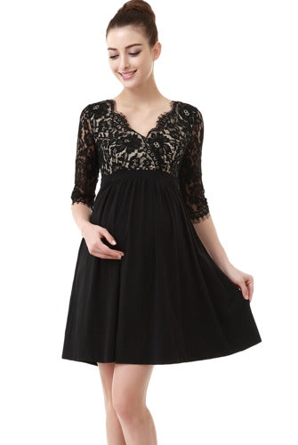 Women's Maternity Lace V-Neck Empire Waist Dress | Momo Maternity MOMOBABY Women's Maternity Lace V-Neck Empire Waist Dress | Momo Maternity MOMOBABY