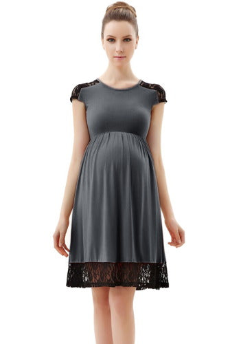 Women's Maternity Lace Insert Skater Dress | Momo Maternity MOMOBABY Women's Maternity Lace Insert Skater Dress | Momo Maternity MOMOBABY