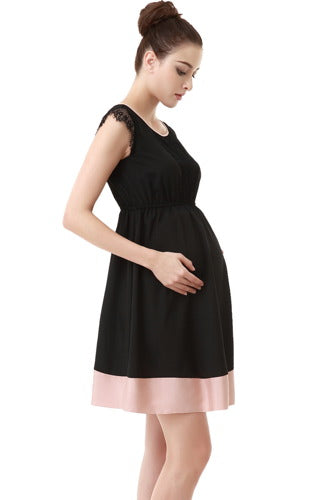 Momo Maternity Lace Trimmed Colorblock Dress Momo Maternity Lace Trimmed Colorblock Dress